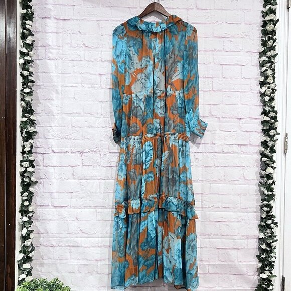 Anthropologie The Marais Floral Chiffon Maxi Dress Long Sleeves Boho Size XXS - Picture 3 of 13